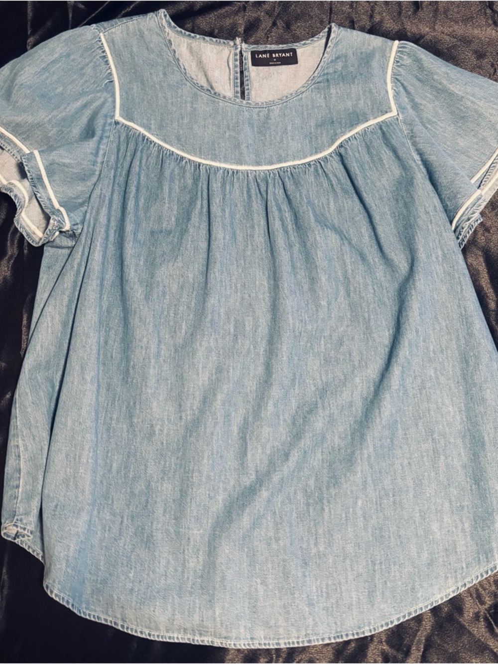 Lane Bryant Light Blue Denim Peasant Blouse